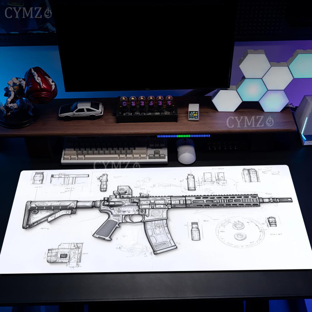 Gaming Accessories Drawing - AR ライフルと部品図面大型マウスパッドデスクマットステッチエッジ付き滑り止め耐久性のあるオフィスアクセサリーゲーム用マウスマット