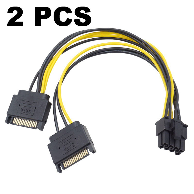 Pcie Extension Cable - コンピュータグラフィックスカード,2個,15ピンから8ピン (6 2),pci-e,pcie,express,gpu電源アダプター,延長ケーブル