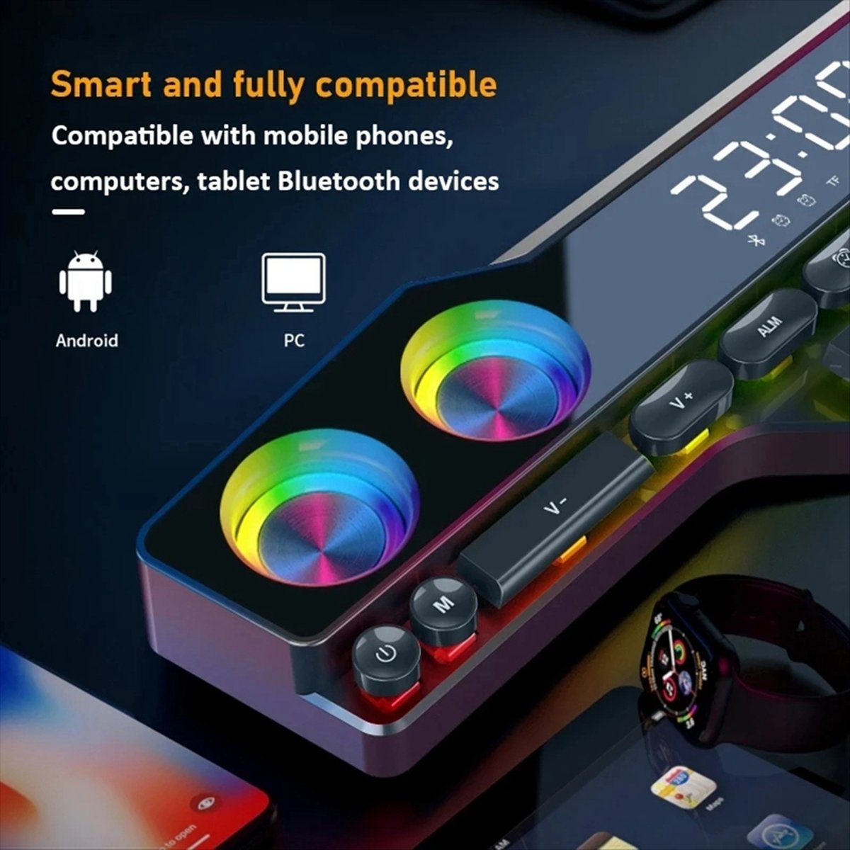 Gaming Home Accessories - DTC5 V18 ダズルカラースピーカー ホームデスクトップコンピューターゲーム用 大音量LEDカラーライト ゲーミングキーボード