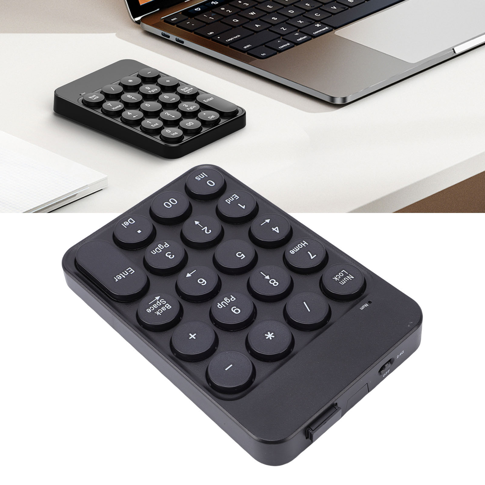Keyboard Numpad Separate - ミニテンキー、丸型キーキャップ付き、2.4Gワイヤレス＆BTポータブル、財務会計用テンキー、PC/ノートパソコン用数字キーボード