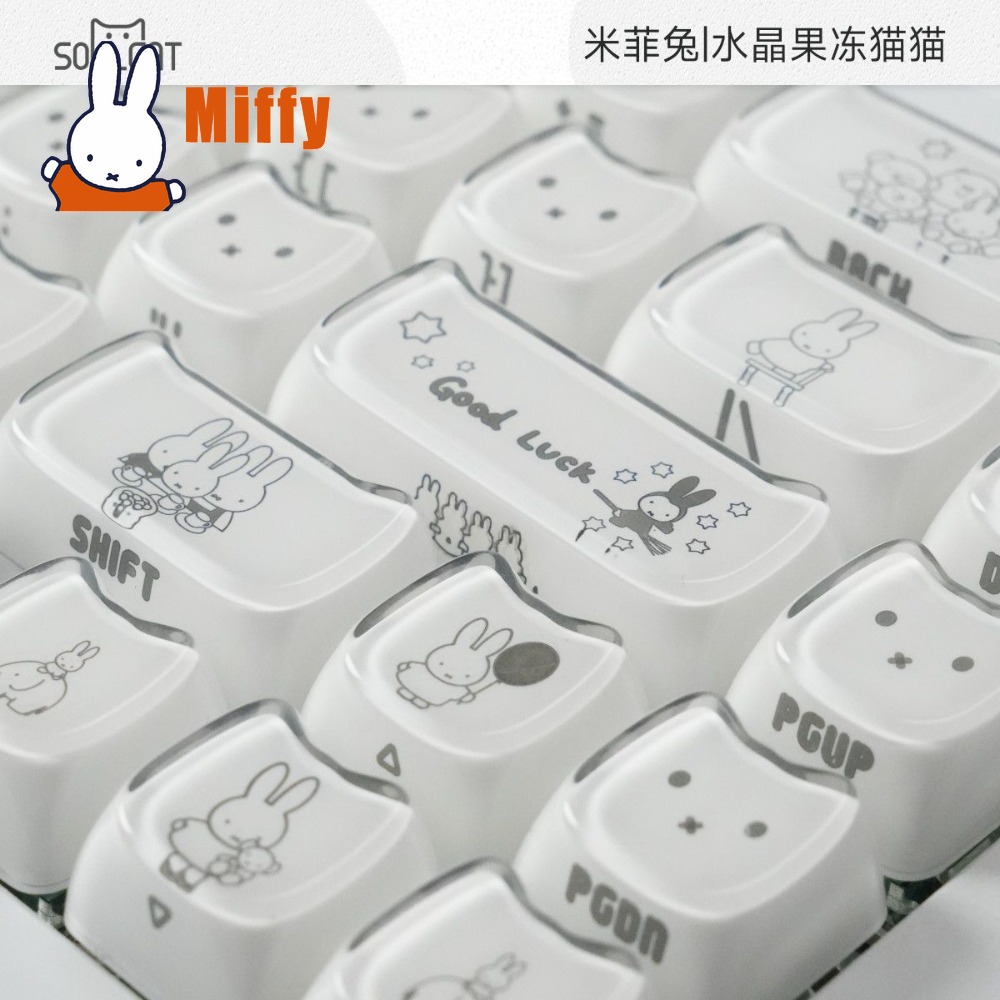 Gaming Accessories Kawaii - かわいいミッフィーキーキャップかわいいウサギメカニカルキーボードキャップクリスタルゼリー猫耳サイドプリントデスクトップPCゲーム装飾ギフト