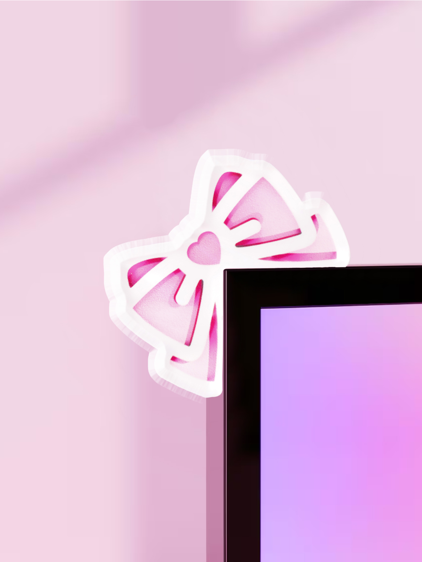 Gaming Home Accessories - かわいいリボンモニター装飾 ピンクアクリルリボンノットPCアクセサリー キュートなデスクトップデコレーション ゲームセットアップ、スクリーン、ホームオフィス、ギフトに