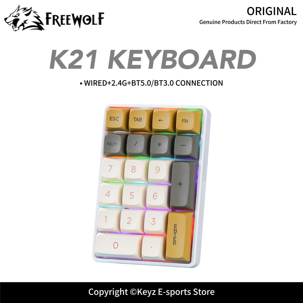 Keyboard Numpad Separate - K21 トリモードメカニカルテンキー FREEWOLF ホットスワップ対応 PBT キーキャップ