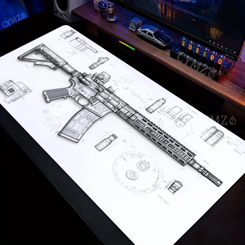 AR ライフルと部品図面大型マウスパッドデスクマットステッチ - Gaming Accessories Drawing のレビューと価格