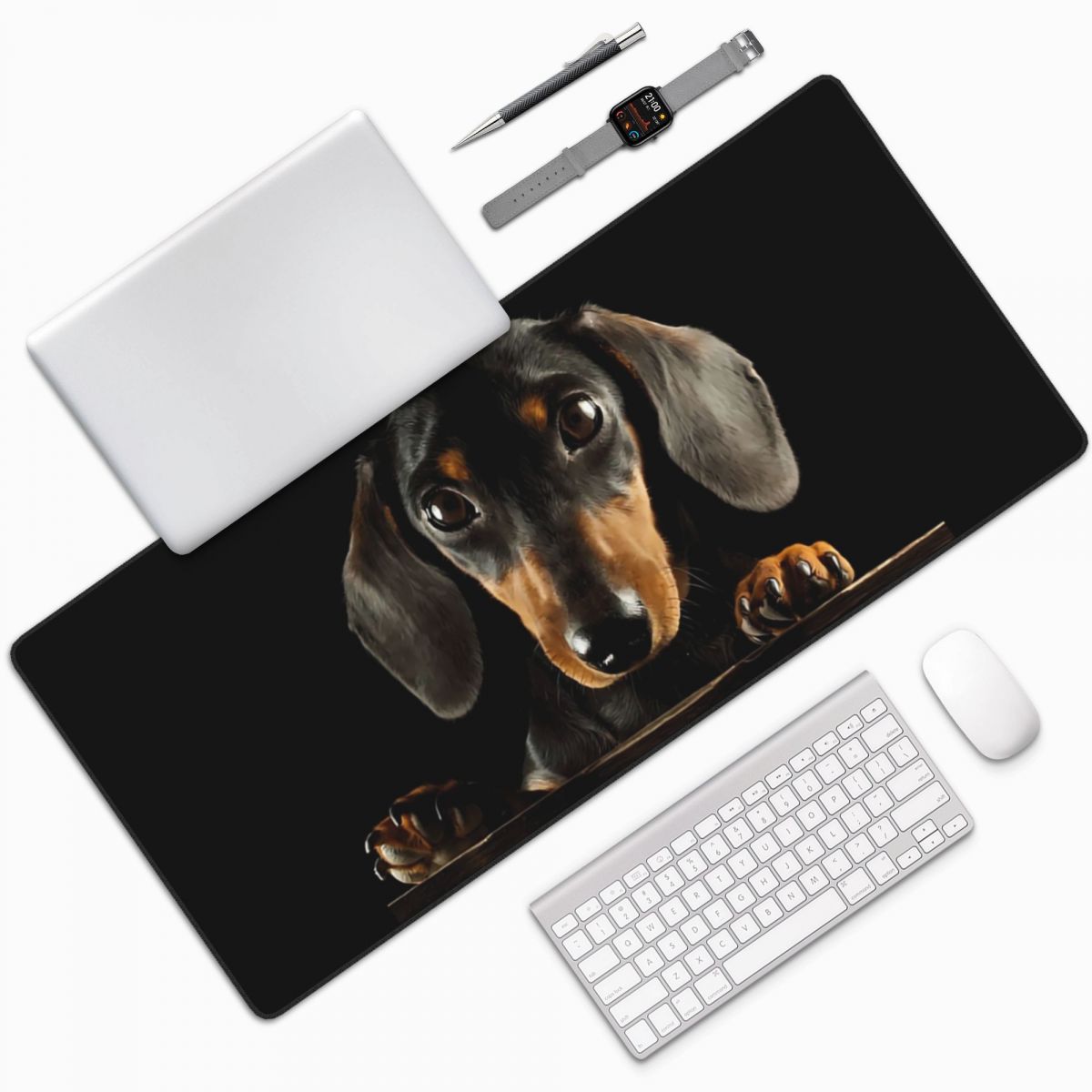 大型マウスパッド黒ダックスフント犬の写真ポートレートPCラッ - Gaming Accessories Photo のレビューと価格