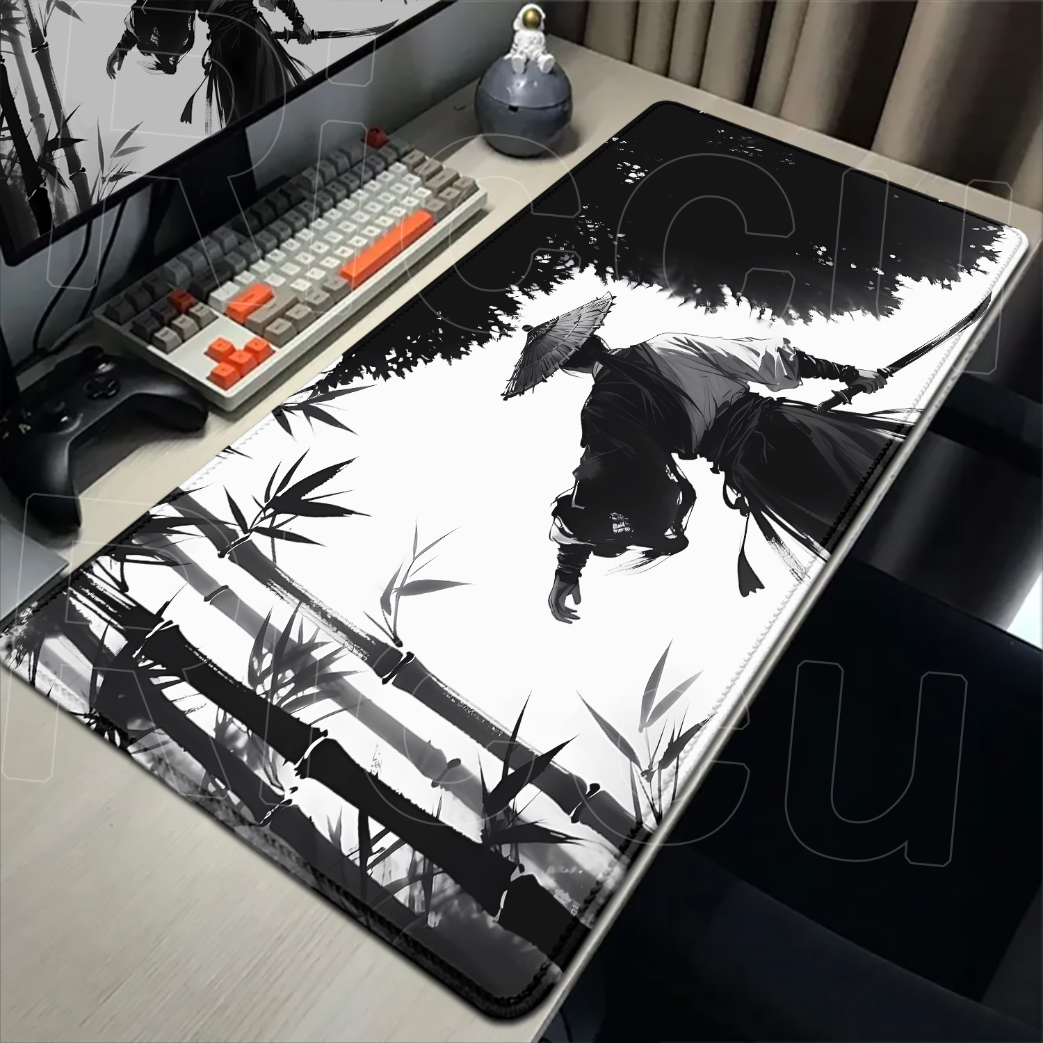 サムライ戦士白黒描画マウスパッドゲーマーコンピュータPCアク - Gaming Accessories Drawing のレビューと価格