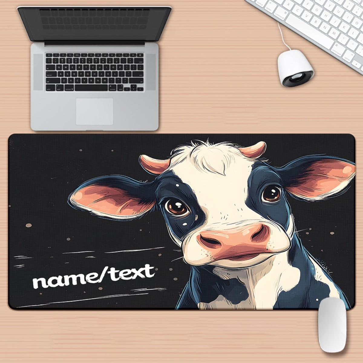 かわいい牛の漫画マウスパッドXXLカスタムネームデスクマット - Gaming Accessories Name のレビューと価格