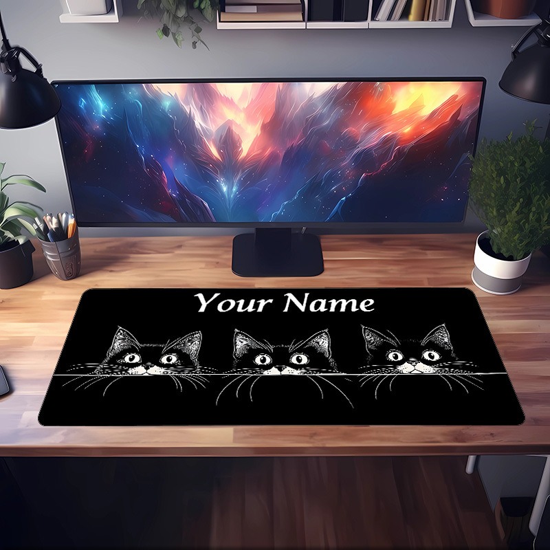 かわいい3匹の黒猫カスタムデスクマット、名前と番号入り、滑り - Gaming Accessories Name のレビューと価格